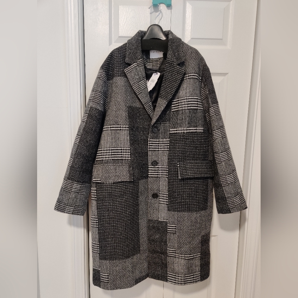 TOPMAN Overersize Mixed Pattern Topcoat - Black Multi